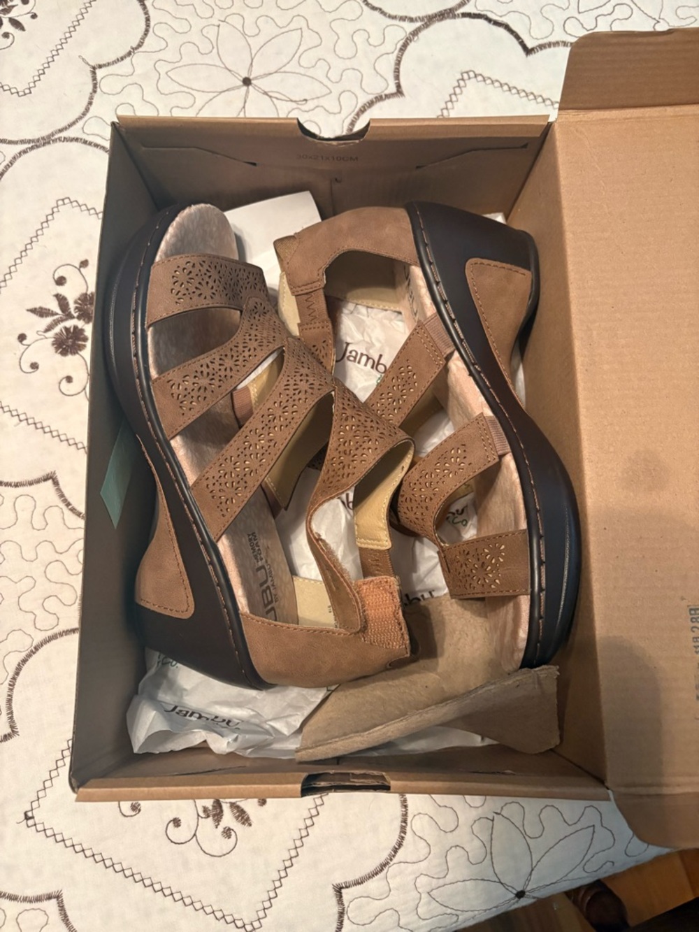 JBU Brown Laser-Cut Strappy Wedge Sandals - Picture 4 of 6